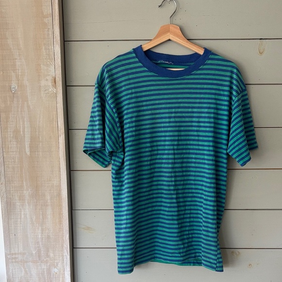 Vintage Blue & Green Striped Tee – Presumed Size Large - Picture 1 of 3